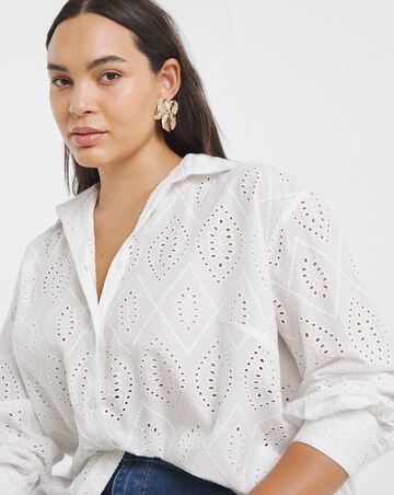Simply Be White Broderie Long Sleeve Shirt