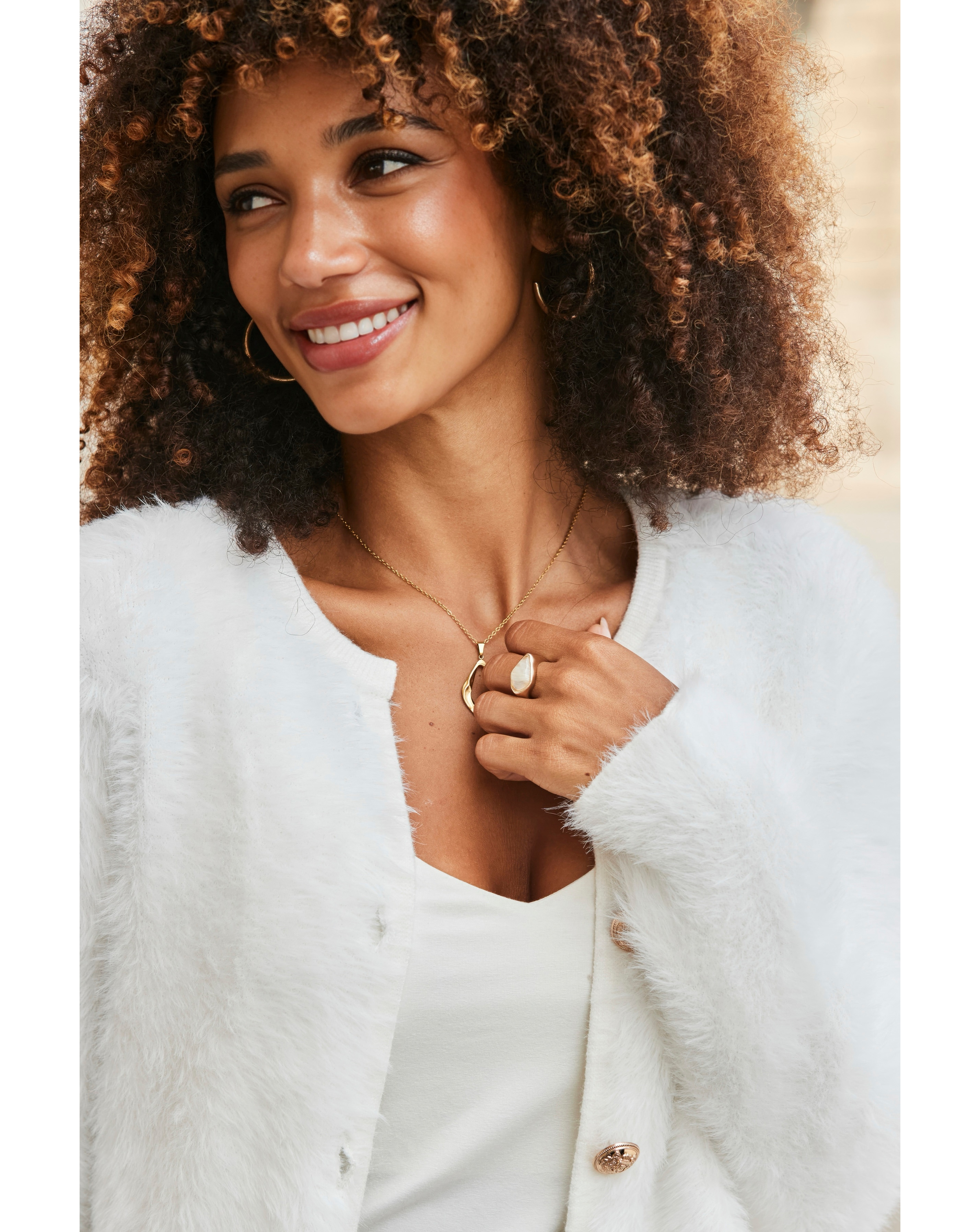 Sosandar Crew Neck Fluffy Cardigan | Ambrose Wilson