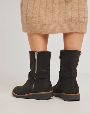 Heavenly Soles Billie Low Wedge Buckle Strap Boot - Extra Wide Fit (EEE)
