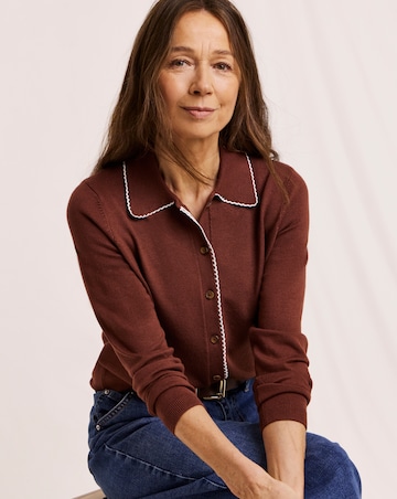 Julipa Scallop Trim Button Down Cardigan