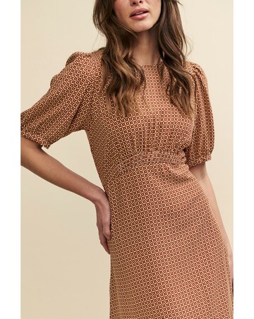 Nobody's Child Brown Geometric Print Puff Sleeve Bonnie Midi Dress