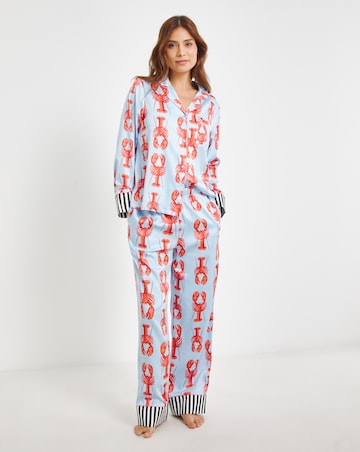 Chelsea Peers Woven Satin Lobster Stripe Pyjama Set