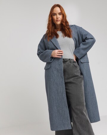 Denim Look Faux Wool Maxi Formal Coat