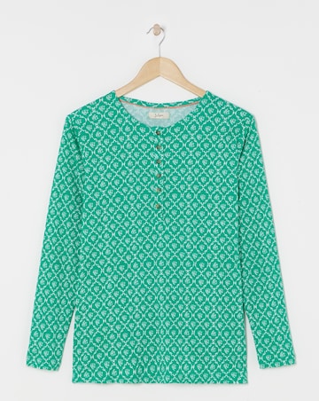 Julipa Printed Pure Cotton Ribbed Henley Top
