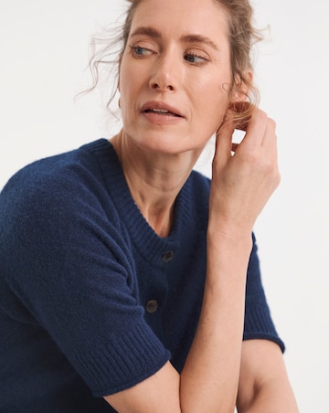 Blue Fine Knit Short Sleeve Cardigan