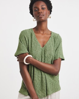 Khaki Boucle Angel Sleeve Top