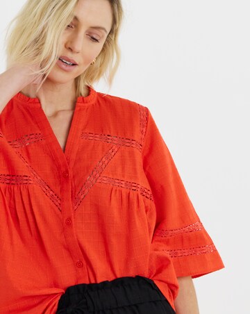 Pure Cotton Dobby Trim Short Sleeve Blouse