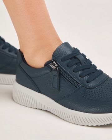 Heavenly Soles Seraphina Leather Lace Up Side Zip Trainers - Wide Fit (E)