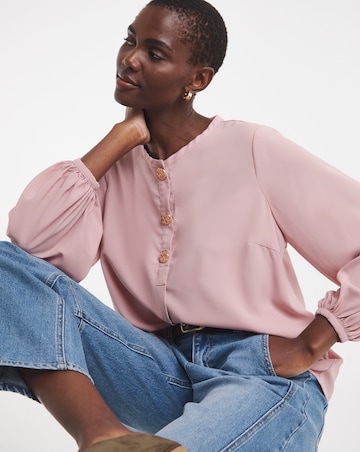 Button Detail Volume Sleeve Blouse