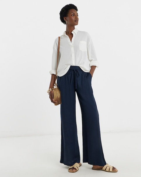 Linen Mix Wide Leg Trousers