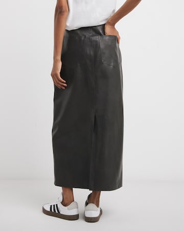 Distressed Leather Look Column Midi Skirt