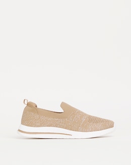 Cushion Walk Gold Glitter Slip On Trainers- Wide Fit (E)
