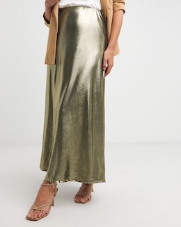 Gold Metallic Jersey Maxi Skirt