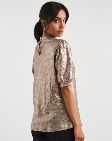 Champagne Short Sleeve Sequin Top