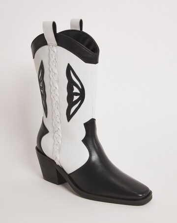 Dolly Leather Wing Detail Western Cowboy Boots - Wide Fit (E) & Standard Calf