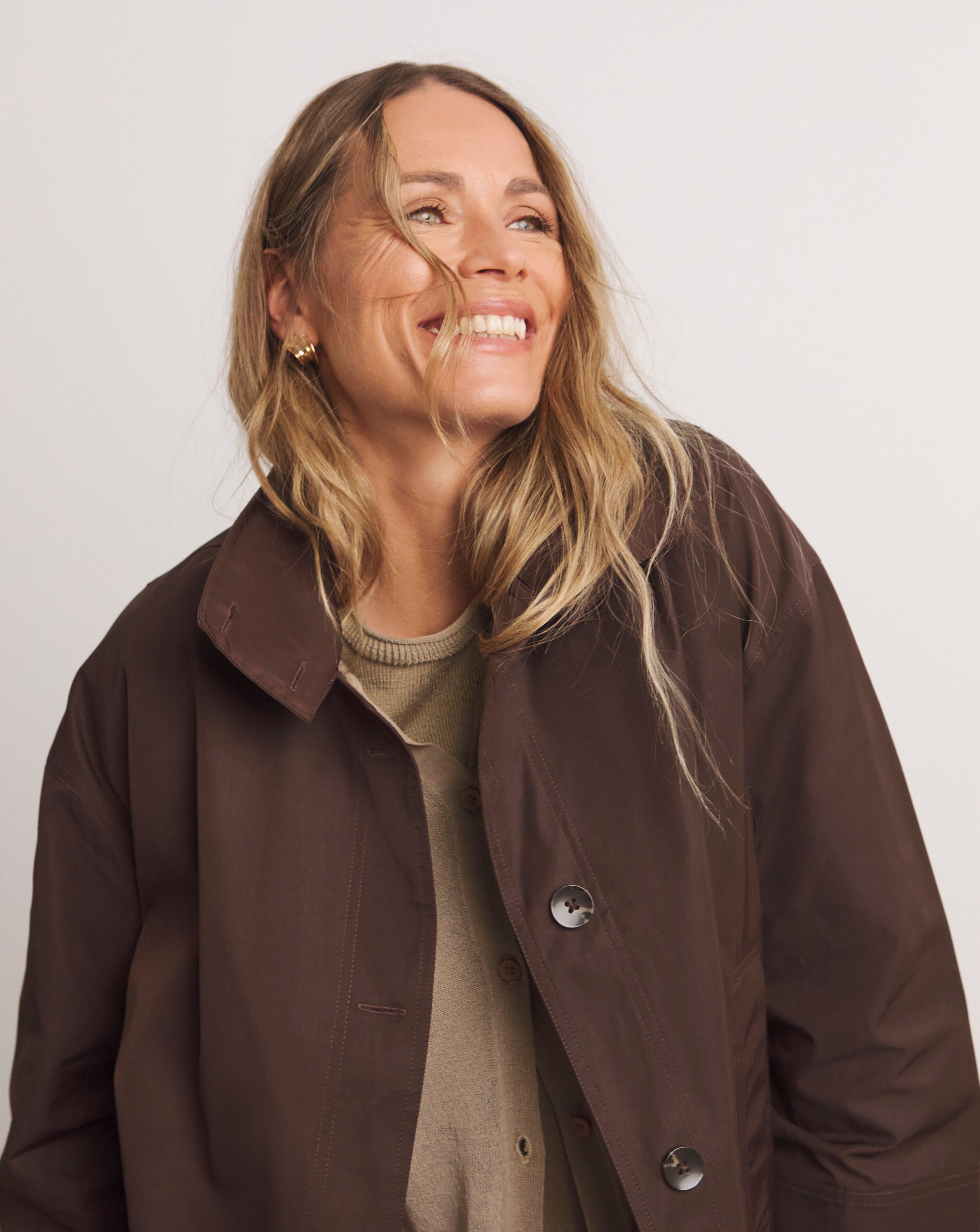 Anthology Chocolate Funnel Neck Short Trench Jacket | Ambrose Wilson