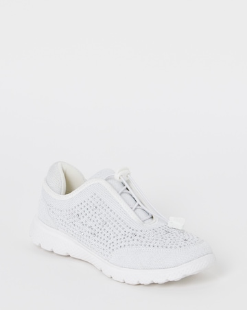 Cushion Walk White Sparkle Diamante Toggle Trainers - Wide Fit (E)