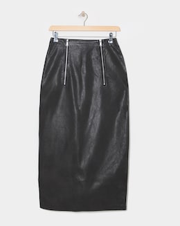 Distressed Leather Look Column Midi Skirt