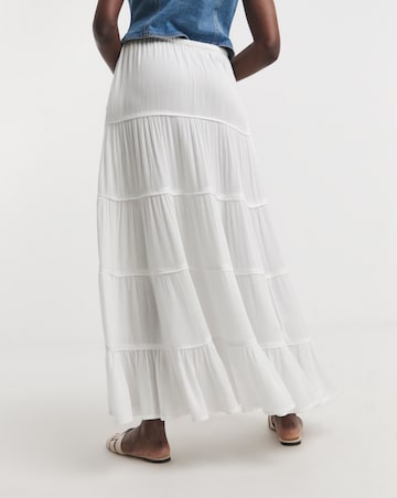 White Crinkle Tiered Maxi Skirt