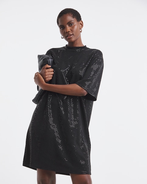 Short Sleeve Sparkle T-Shirt Dress