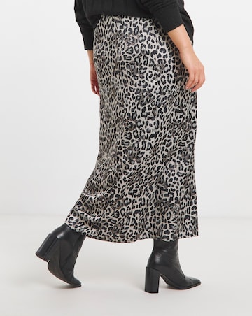 Grey Leopard Print Satin Maxi Skirt