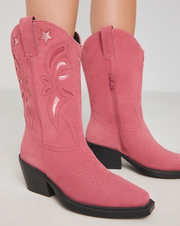 Rowan Suede Cut Out Detail Western Boots - Extra Wide Fit (EEE) Super Curvy Calf
