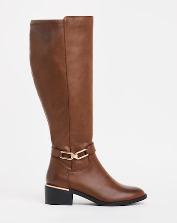 Heavenly Soles Ledger Knee High Boots With Trim Detailing Wide E Fit Curvy Calf