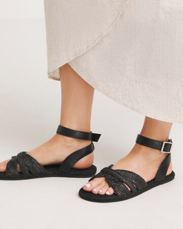 Ivy Raffia Two Part Flat Sandals - Wide Fit (E)