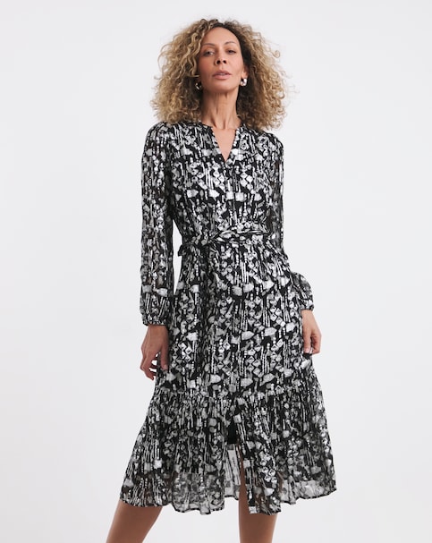 Lurex Metallic Jacquard Tie Waist Dress