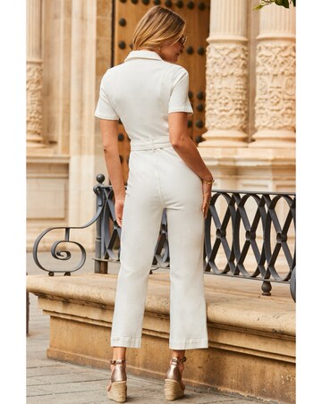 Sosandar Ivory D Ring Belt Culotte Denim Jumpsuit