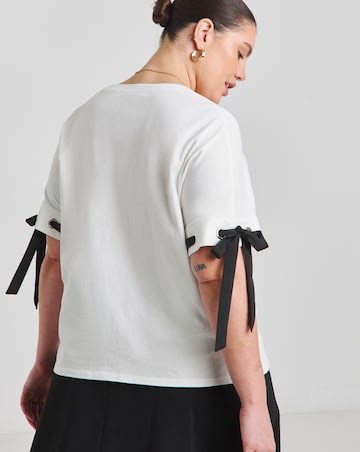 Simply Be Black & White Ribbon Trim T-Shirt