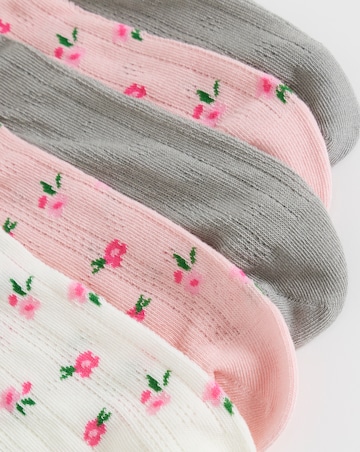 Pretty Secrets (5 Pair Pack) Pointelle Trainer Socks (Wide Fit) Pink Floral