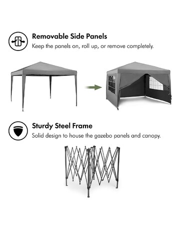 VonHaus Grey Pop-Up Garden Gazebo 3m x 3m - Waterproof Canopy Shelter