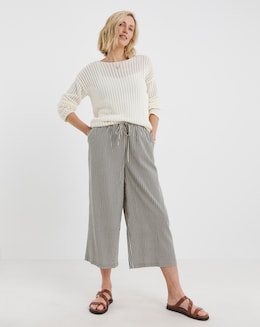 Striped Linen Mix Cropped Wide Leg Culottes