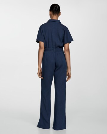 Mango Textured Cotton Navy Jumpsuit