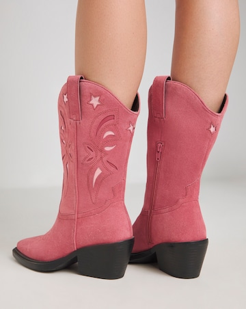 Rowan Suede Cut Out Detail Western Boots - Extra Wide Fit (EEE) Super Curvy Calf