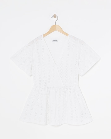 White Jersey Broderie Angel Sleeve Top