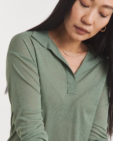 Sheer Collared Long Sleeve Top