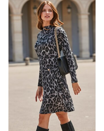Sosandar Knit Pocket Detail Animal Printed Shift Dress
