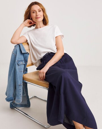 Navy Linen Mix Maxi Skirt