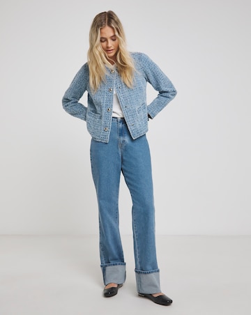 Simply Be Light Mid Blue Linear Distressed Denim Shacket