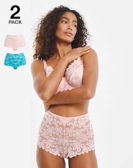 Pretty Secrets (2 Pack) Daisy Lace Short Knickers Blue/Pink