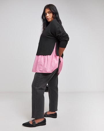 Black 2 In 1 Sweat With Woven Shirt