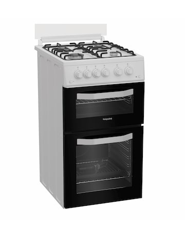 Hotpoint HTG5GCWL 50cm Gas Twin Cooker with Glass Lid - White + installation