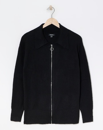 Black Collar Zip Through Cardigan