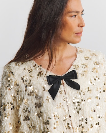 Joanna Hope Faux Fur Sequin Jacket