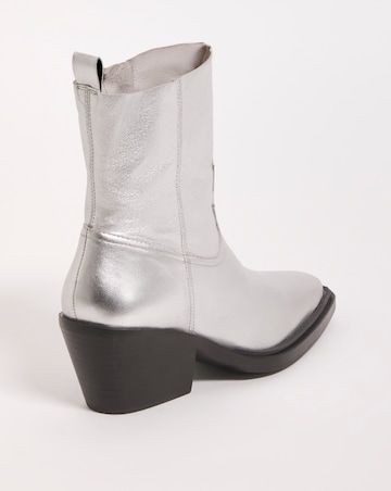 Rayla Leather Stretch Western Cowboy Ankle Boots Wide E Fit