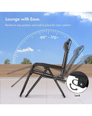 VonHaus Verona Grey Zero Gravity Reclining Garden Chairs with Canopy - Set of 2