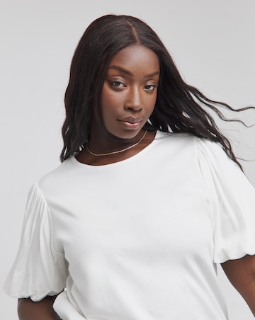White Poplin Puff Sleeve T-Shirt