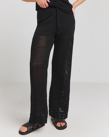 Black Crochet Wide Leg Trousers